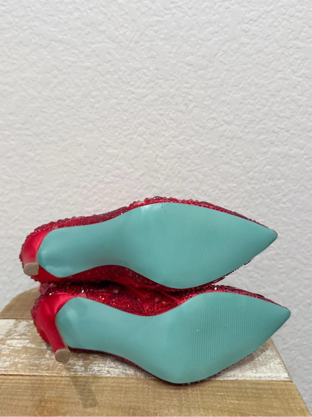 Betsey Johnson Bolt Red Rhinestone Ankle Booties Size 6.5 NEW - Picture 6 of 8